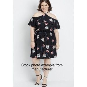 Maurices 2 Dress 2X XXL Black Floral Off The Shoulder Knee Length Lined A-Line